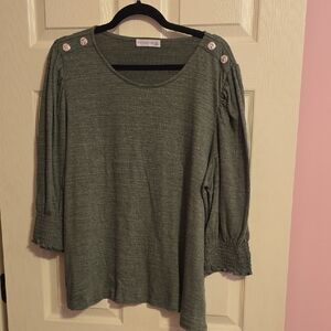 Chic Forest Green Button-Accent Blouse